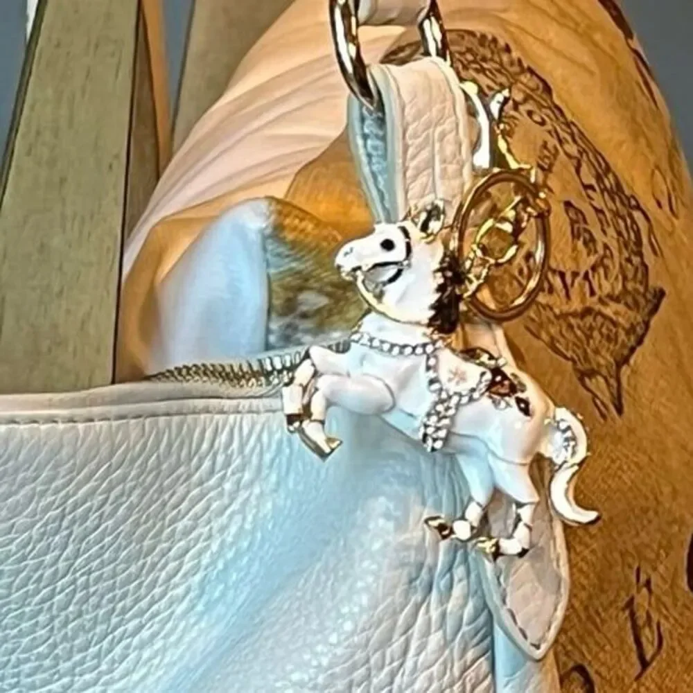 Bling White Rhinestone Horse Keychain Purse Charm